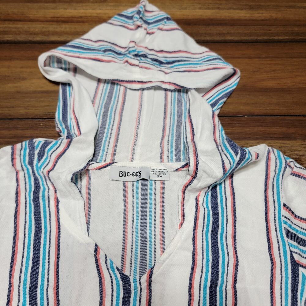 Buc-ee's LS Beachy Striped Hooded Shirt w/ Front Pocket - Size Small - Picture 2 of 5